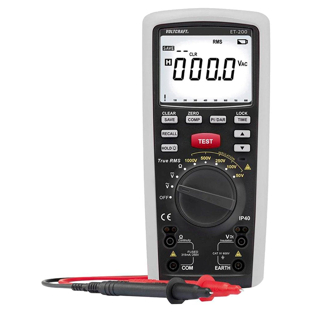 Tester de Aislamiento Digital (Megaóhmetro) VOLTCRAFT ET-200 50V/100V/250V/500V/1000V/20GΩ (1)