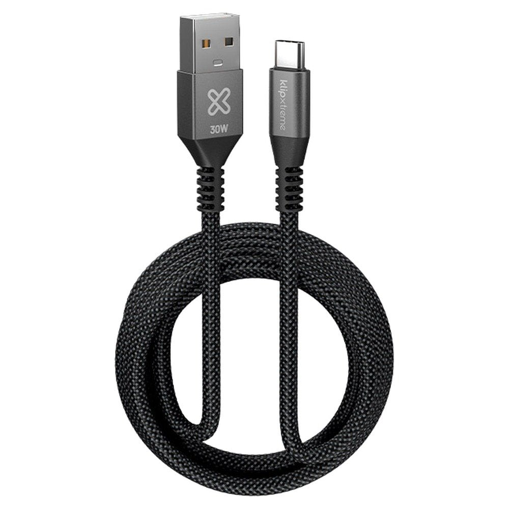 Klip Xtreme · USB cable · 24 pin USB-C · 9 pin USB Type A · 3 m · Black · 30W Braided Fast charging (1)