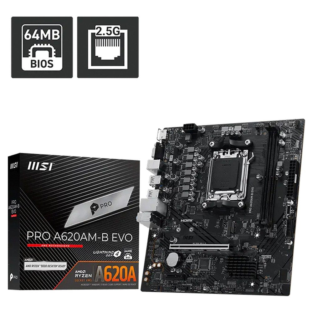Motherboard MSI PRO A620AM-B EVO, Chipset AMD A620A, Socket AM5, HDMI, VGA, mATX (1)