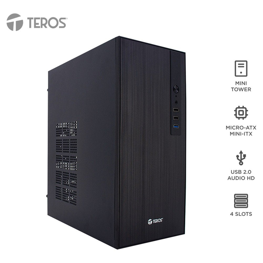 Case con fuente TEROS TE-1034S, Mini Tower, MICRO-ATX / MINI-ITX, USB, Audio, 250W (1)