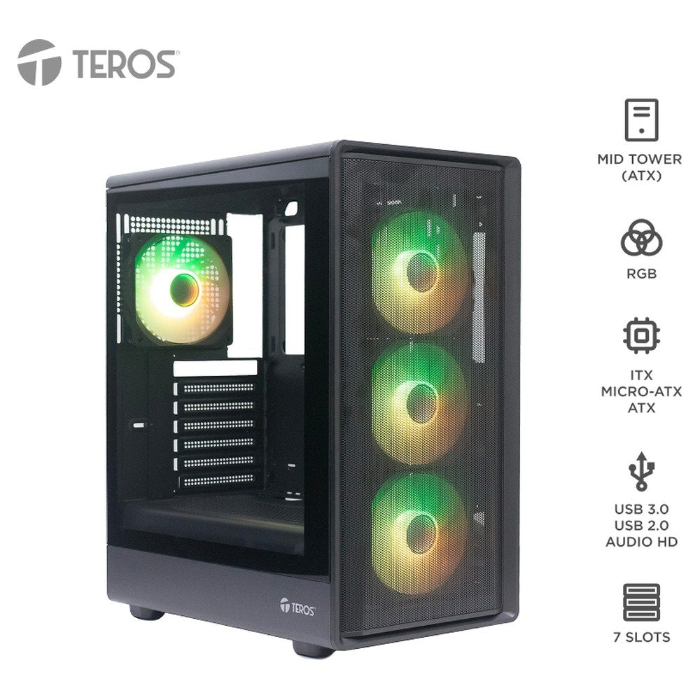 Case sin fuente gamer TEROS TE-1323G, MidTower, ATX / MICRO-ATX / ITX, USB-A, Audio (1)