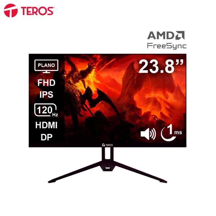 Monitor plano TEROS TE-2415S, 23.8" FHD IPS, 120Hz, 1ms, HDMI, DP, Parlantes (1)