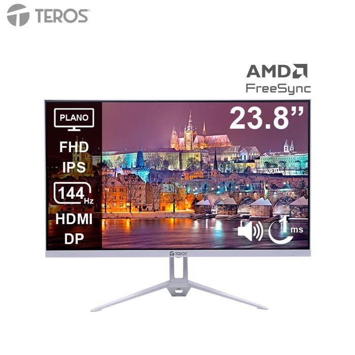 Monitor plano TEROS TE-2423S, 23.8" FHD IPS, 144Hz, 1ms, HDMI, DP, Audio out, Parlantes (1)