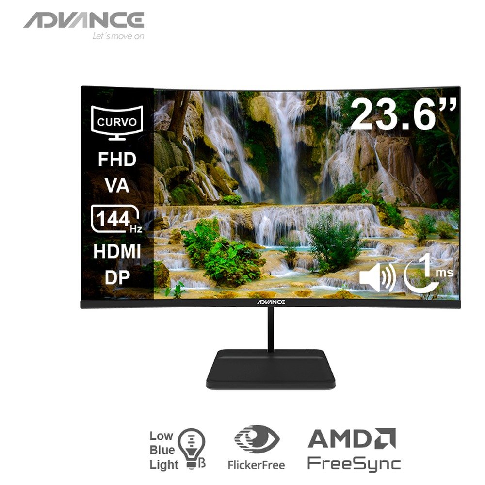 Monitor curvo ADVANCE ADV-2456S, 23.6" FHD VA, 144Hz, 1ms, HDMI, DP, Audio out, Parlantes (1)
