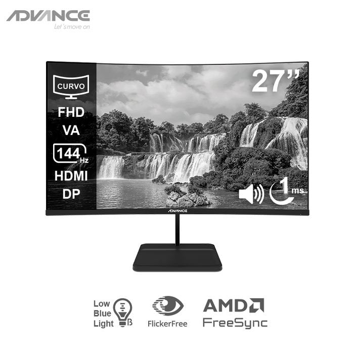 Monitor curvo ADVANCE ADV-2752S, 27" FHD VA, 144Hz, 1ms, HDMI, DP, Audio out, Parlantes (1)