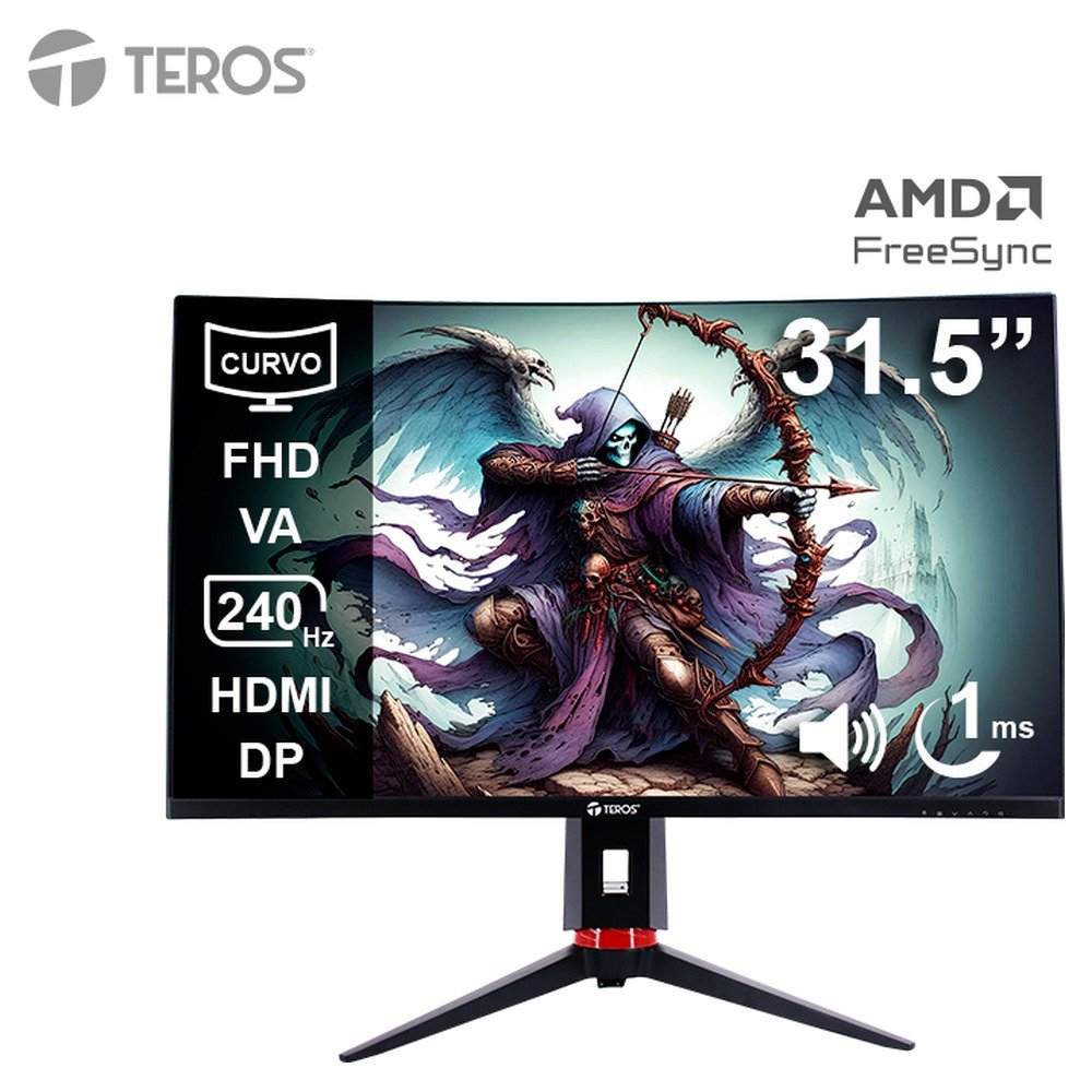 Monitor curvo gaming TEROS TE-3219G, 31.5" FHD VA, 240Hz, 1ms, HDMI, DP, Audio out (1)