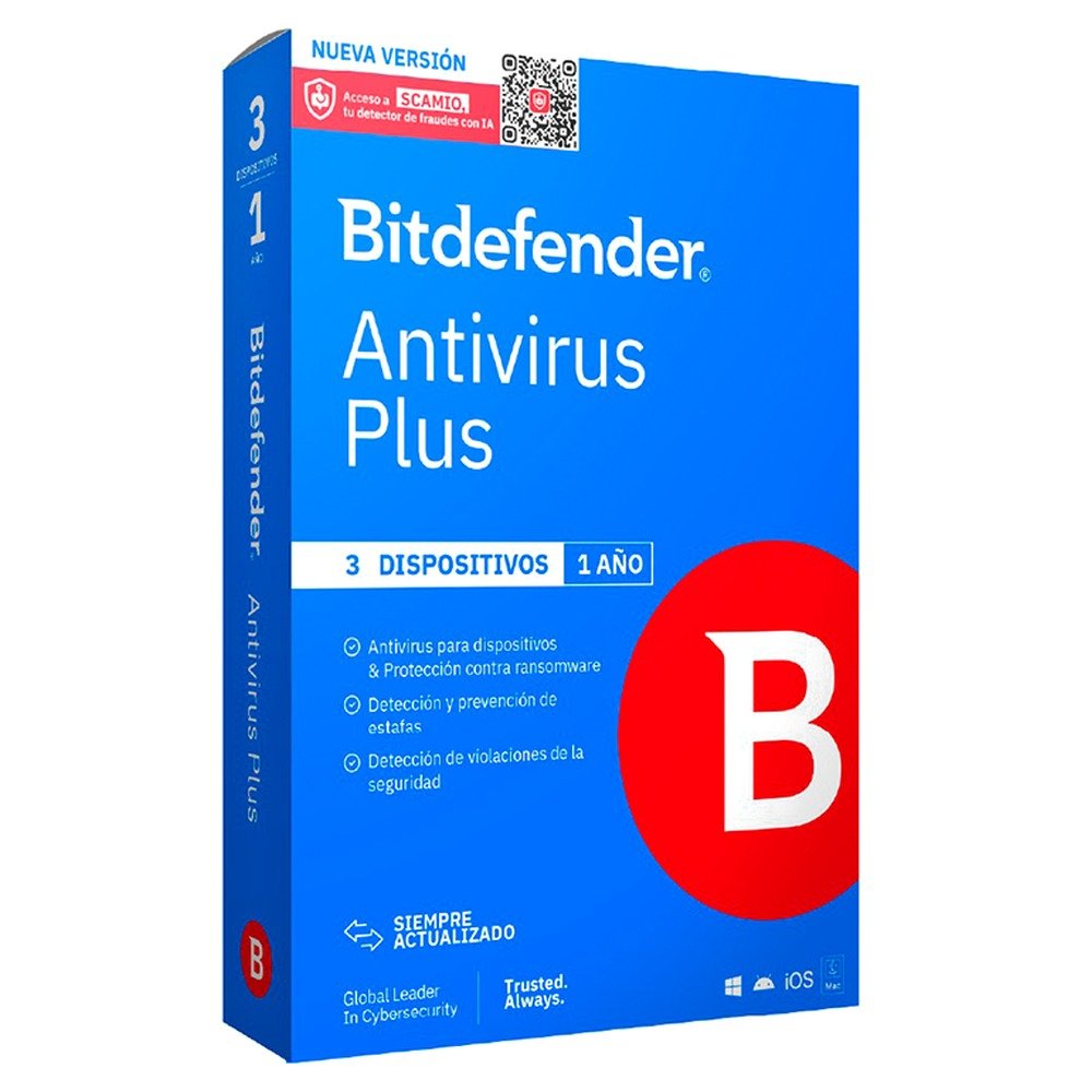 Bitdefender Antivirus Plus · Licencia de 1 año para 3 dispositivos (1)