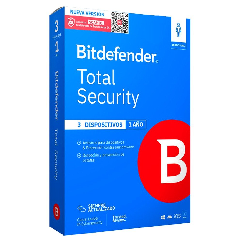 Bitdefender Total Security · Licencia de 1 año para 3 dispositivos (1)