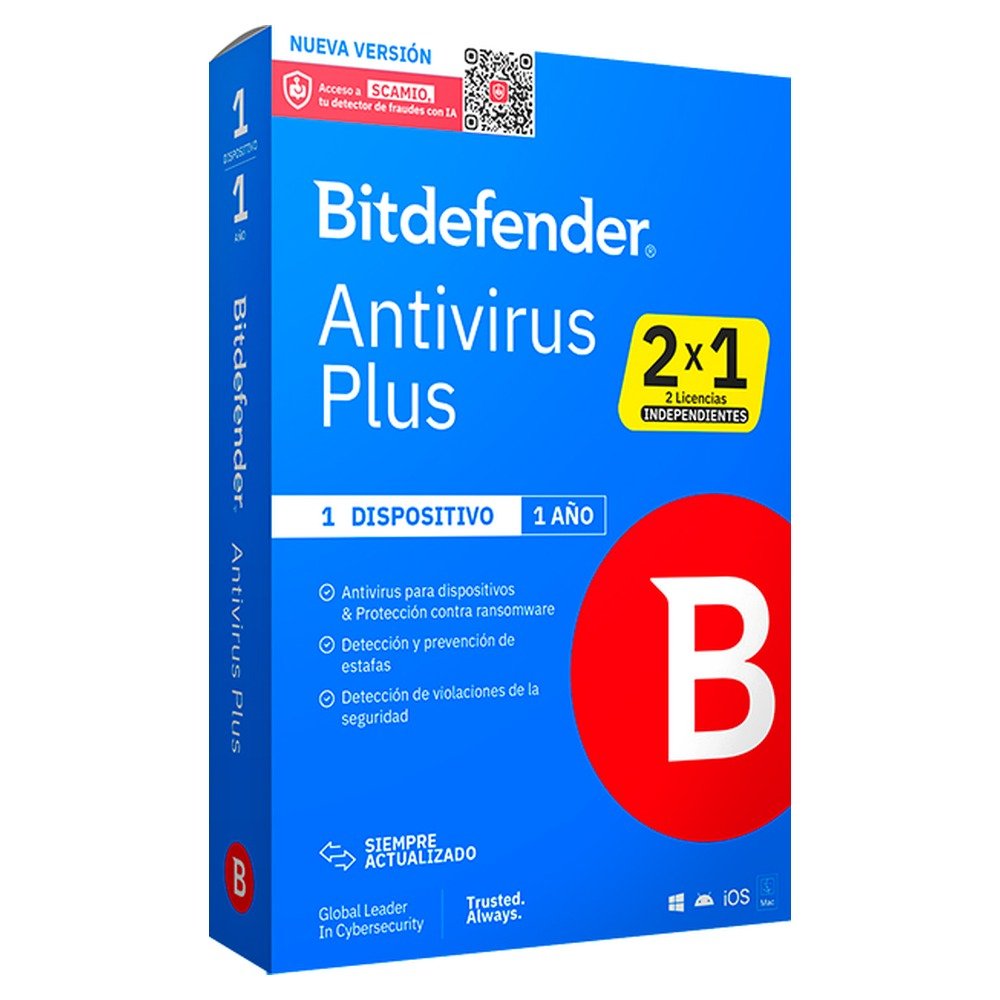 Bitdefender Antivirus Plus · (2 Licencias Independientes x 1) Para un dispositivo x 1 año (1)