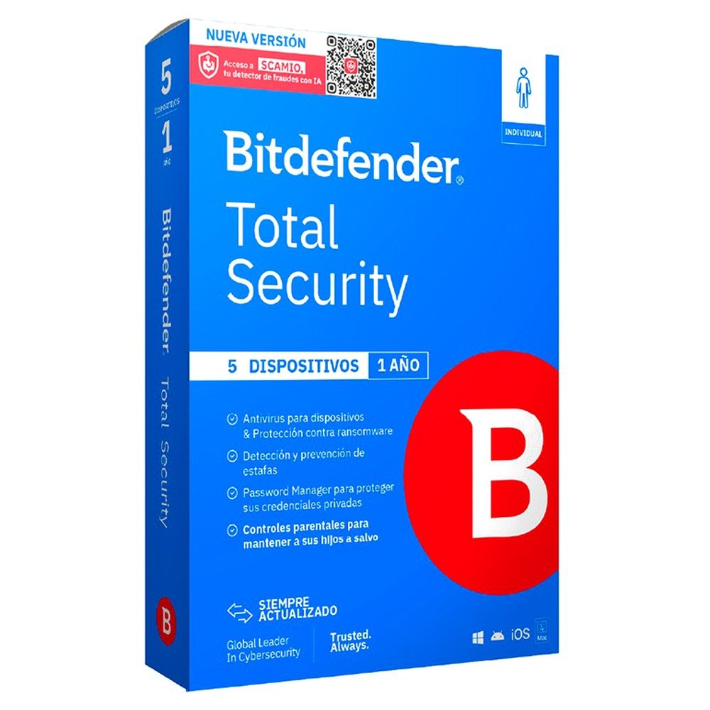 Bitdefender Total Security · Licencia de 1 año para 5 dispositivos (1)