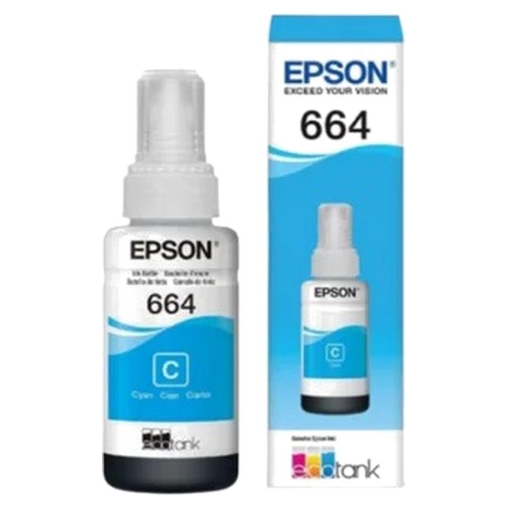 Epson T664 · Cián · original · recarga de tinta · para Epson L380, L386, L395, L495; EcoTank ET-2600, 2650, L1455, L396, L606, L656 (1)